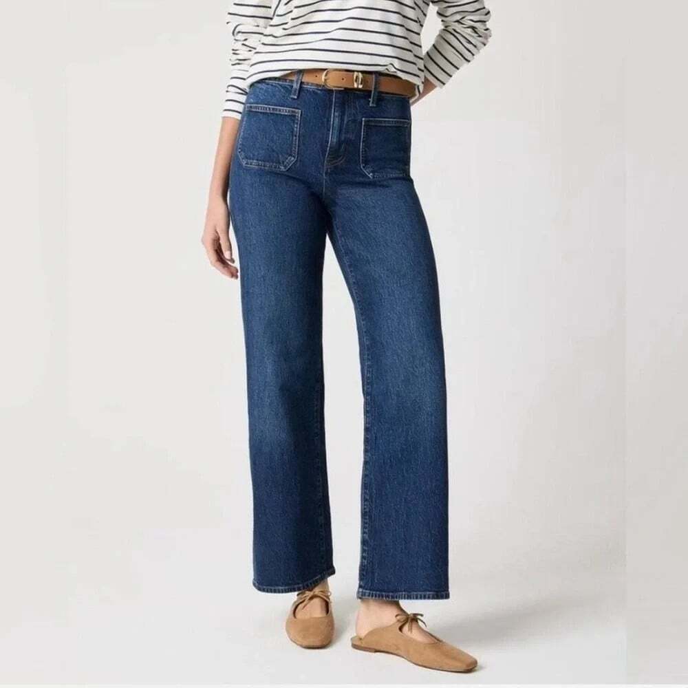 J.Crew Full-Length Wide-Leg Size 35 Patch Pocket All Day Stretch Denim Jeans NWT